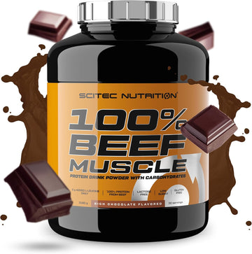 Scitec Nutrition 100% Beef Muscle, Flavored Protein Drink Powder With Carbohydrates, L-Leucine And Sweeteners, Lactose Free, Gluten Free, Low Sugar, 3180 G, Chocolate