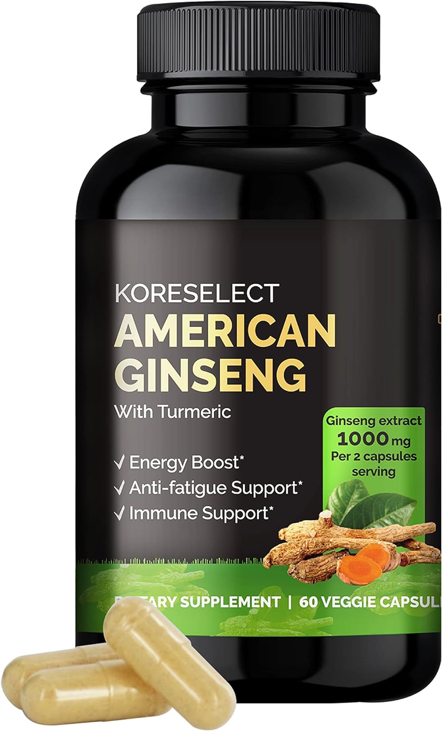 American Ginseng Capsules - 1000 mg American Ginseng Extract for Pre Workout, Energy & Immune Support Ginseng Supplement with Turmeric Extract - 60 Capsules?