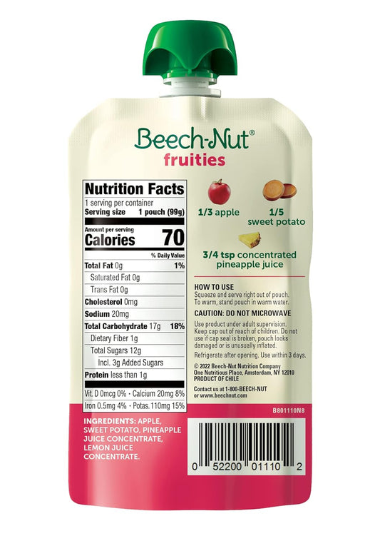 Beech-Nut Baby Food Pouches, Apple Sweet Potato Pineapple Fruit Puree Baby & Toddler Food, 3.5 Oz (12 Pack)