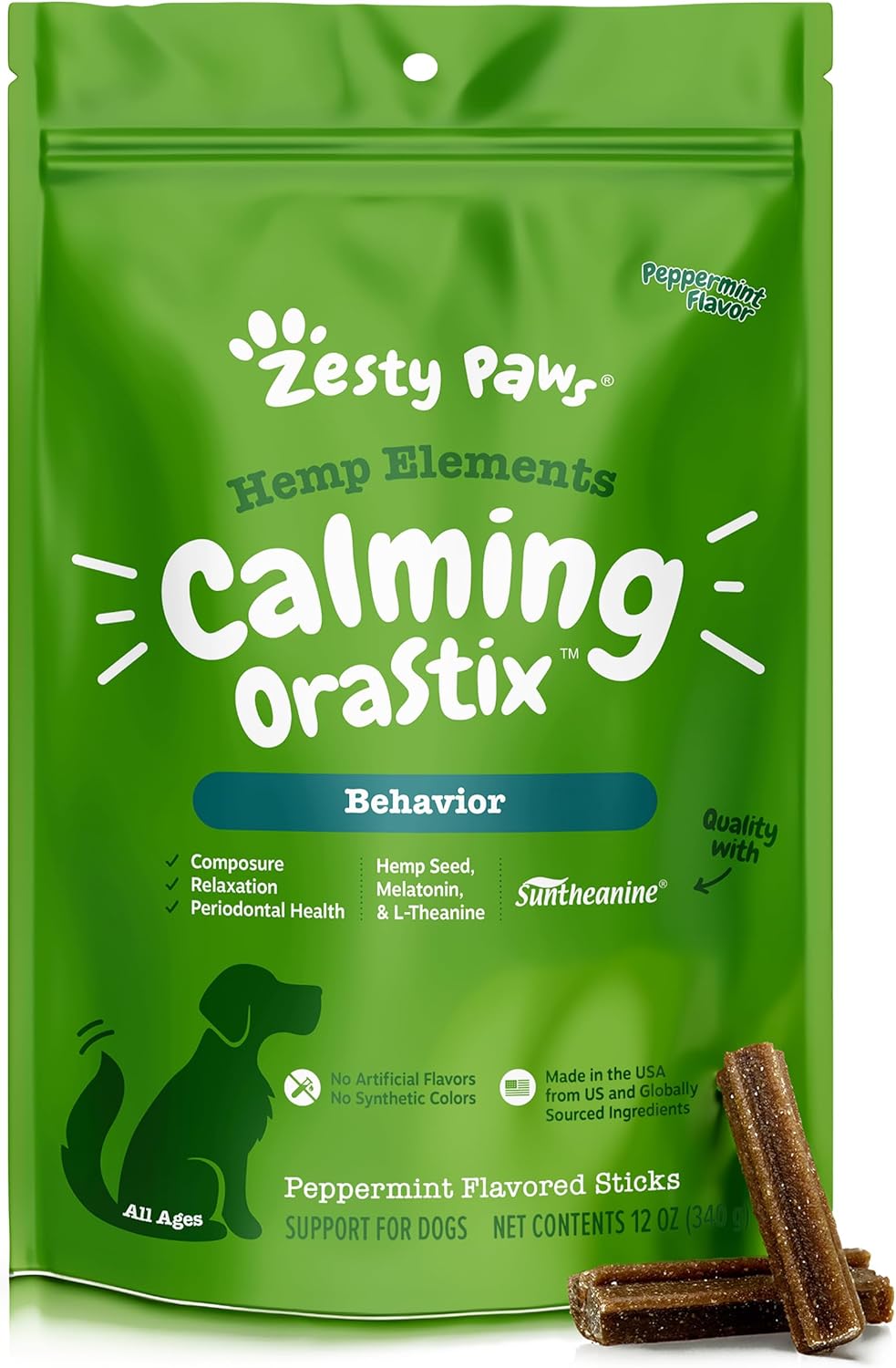 Zesty Paws Orastix For Dogs - Calming Dental Sticks For Stress With Hemp Melatonin Chamomile Dog Healthy Teeth And Gums Calm Composure For Fireworks And Thunderstorms - 12Oz