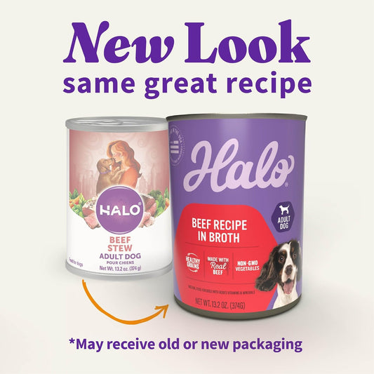 Halo Adult Wet Dog Food, Beef Recipe In Broth, Great As Nutritious Meals Or Healthy Dog Food Toppers, 13.2 Oz Dog Food Can (Pack Of 6)