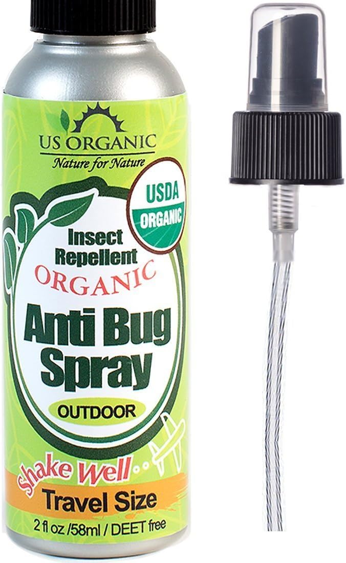 US Organic Mosquito Repellent Anti Bug Outdoor Pump Sprays, USDA Certification, Cruelty Free, Proven Results by Lab Testing, Deet-Free (2 oz Travel Size)