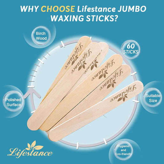 Lifestance 6" Large Disposable Wax Sticks- 60 Pack Wood Wax Sticks for Home & Professional Hair Removal