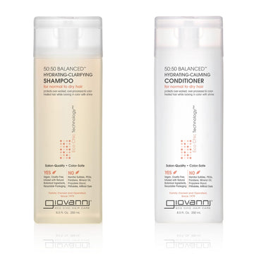 Giovanni 50:50 Balanced Shampoo & Conditioner Set - Hydrating, Clarifying, & Calming To Clean & Moisturize, For Over-Processed Hair, Salon Quality, No Parabens, Cruelty Free, Color Safe - 8.5 Oz Each