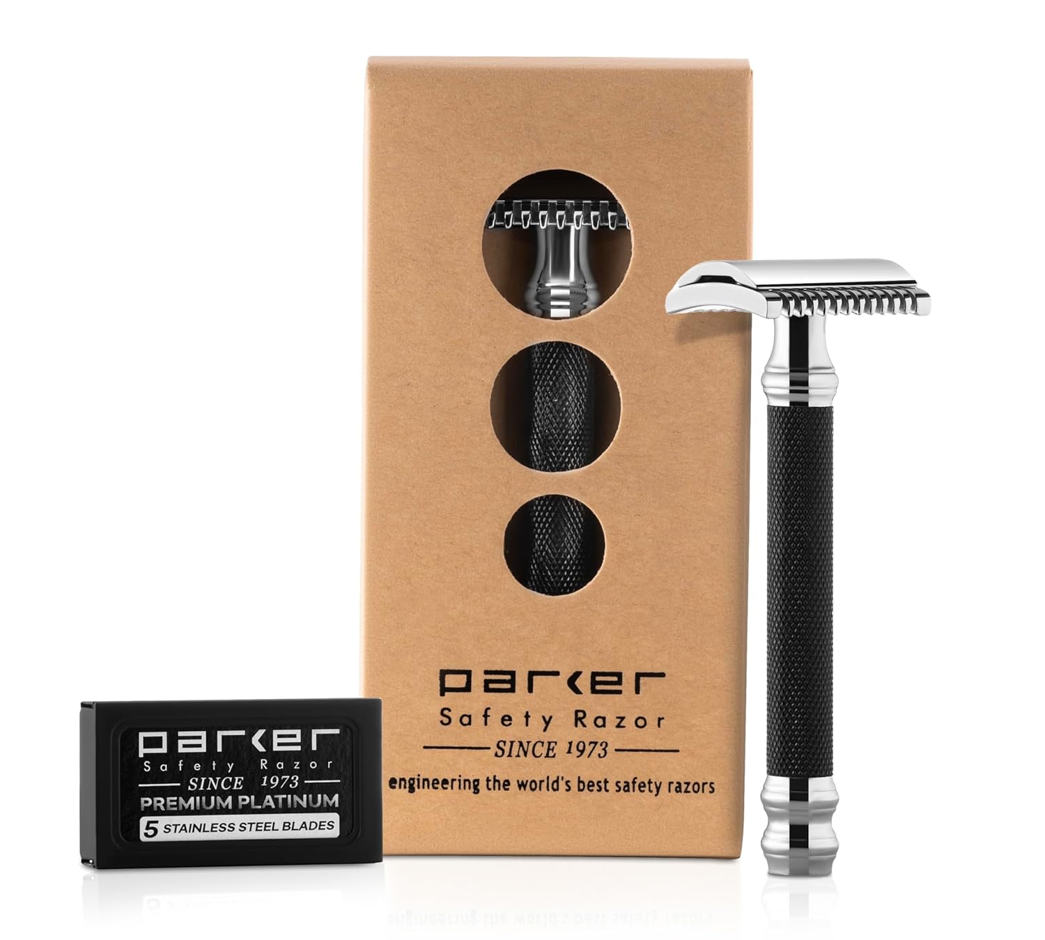 Parker Open Comb Double Edge Safety Razor – Heavyweight Chrome Handle For Closer Shaves – Includes 5 Razor Blades – Ideal For Men Or Women (Rose Gold)