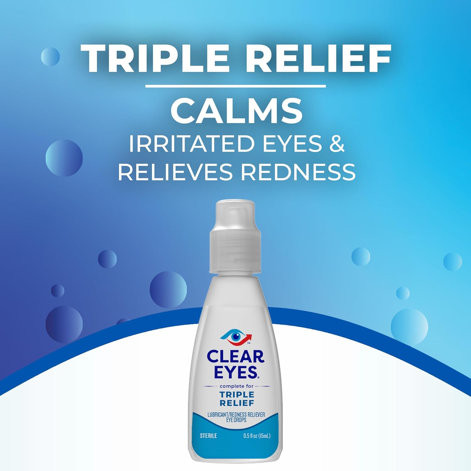 Clear Eyes Triple Relief Eye Drops, Relieves Redness & Calms Irritation, 0.5 Fl Oz : Health & Household