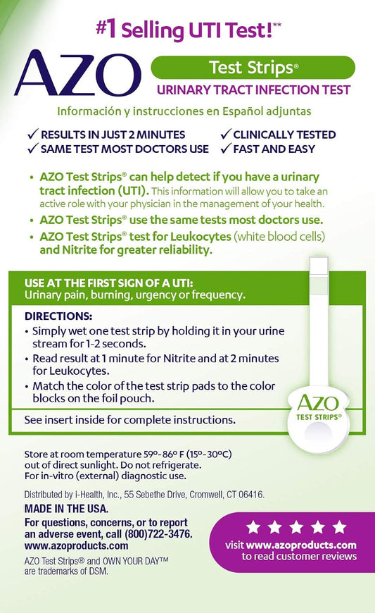 Azo Urinary Tract Infection (Uti) Test Strips, Accurate Results In 2 Minutes, Fsa/Hsa Eligible, Clinically Tested, Easy To Read Results, Clean Grip Handle, From The #1 Most Trusted Brand, 3 Count