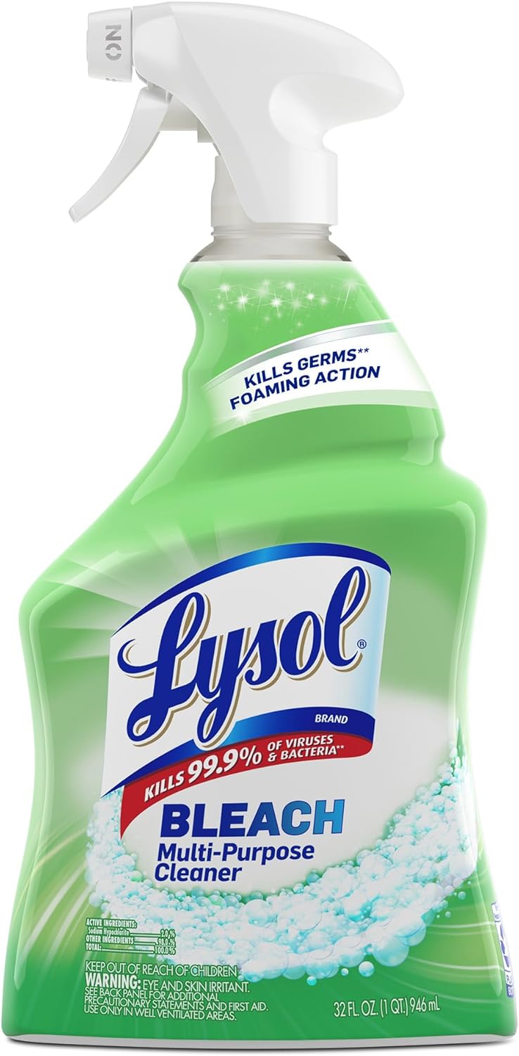 Lysol Multi-Purpose Cleaner Sanitizing And Disinfecting Spray With Bleach, All Purpose Cleaning Spray For Bathrooms And Kitchens, 32Oz