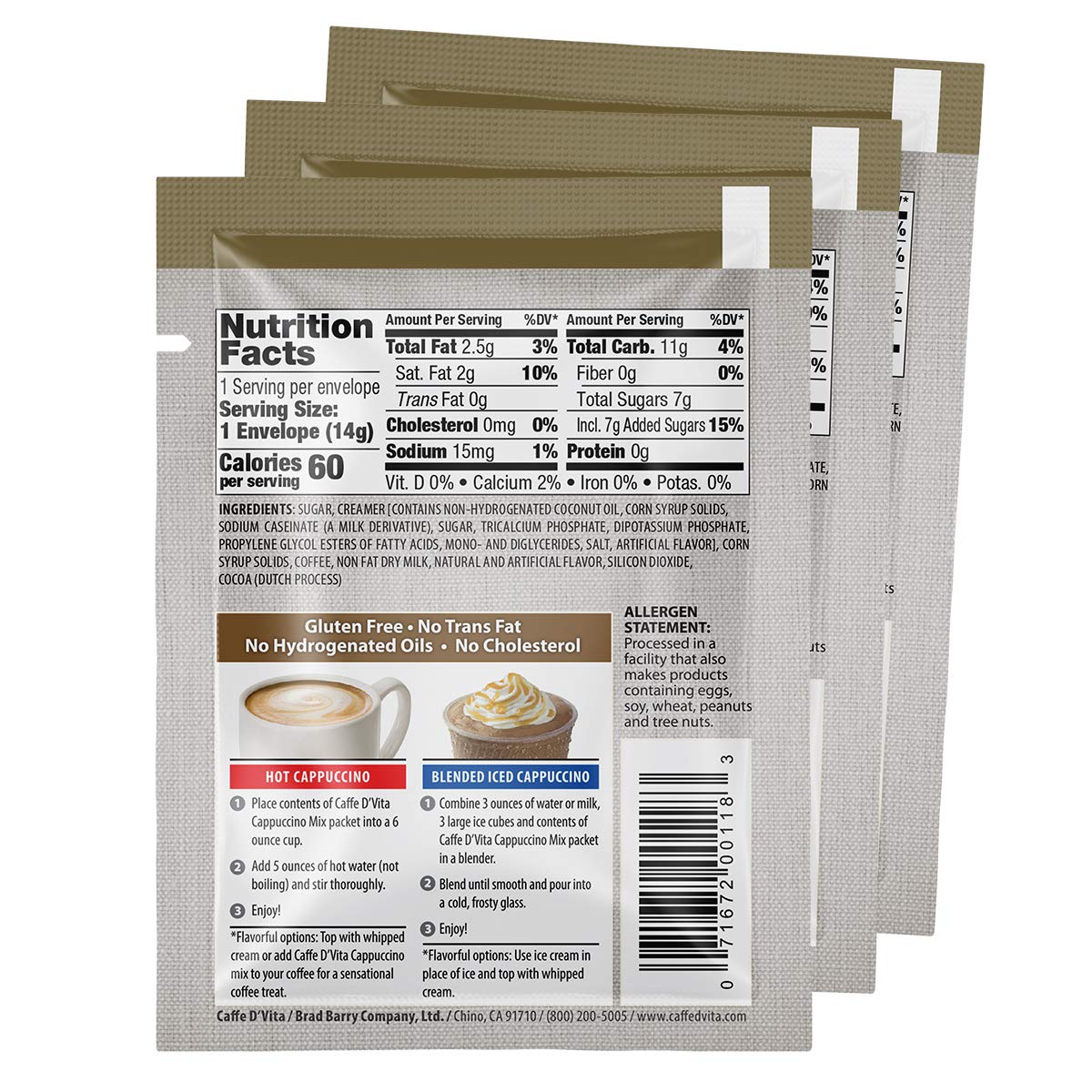 Caffe D'Vita White Chocolate Cappuccino Envelopes, 0.5-Ounce Packages (Pack Of 48)
