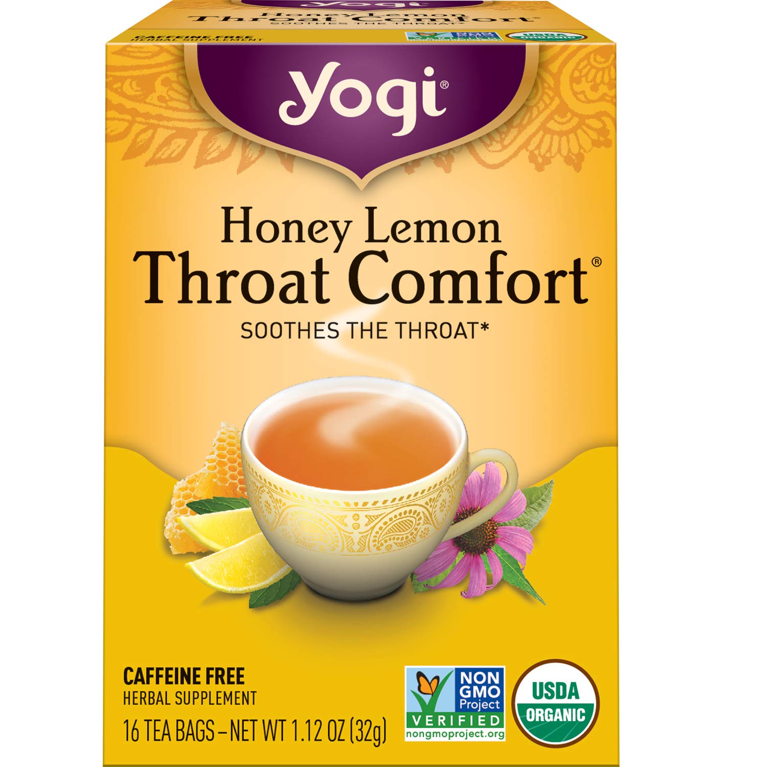 Yogi Tea - Honey Lemon Throat Comfort (6 Pack) - Soothes The Throat - 96 Tea Bags