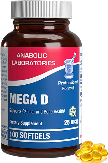 Anabolic Laboratories Vitamin D3 1,000 IU (25 mcg) - 100 Vitamin D Softgels for Bone, Immune, and Cellular Health - Mega D Supplement