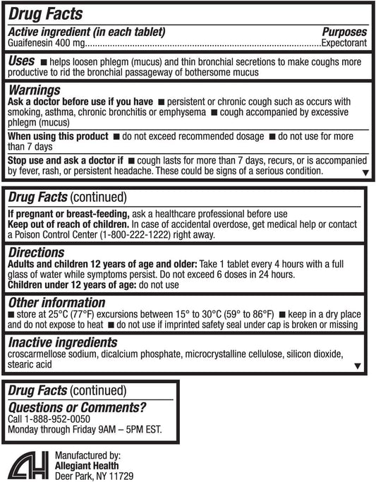 Healtha2Z® Mucus Relief Guaifenesin 400Mg No Benzene Immediate Release Expectorant