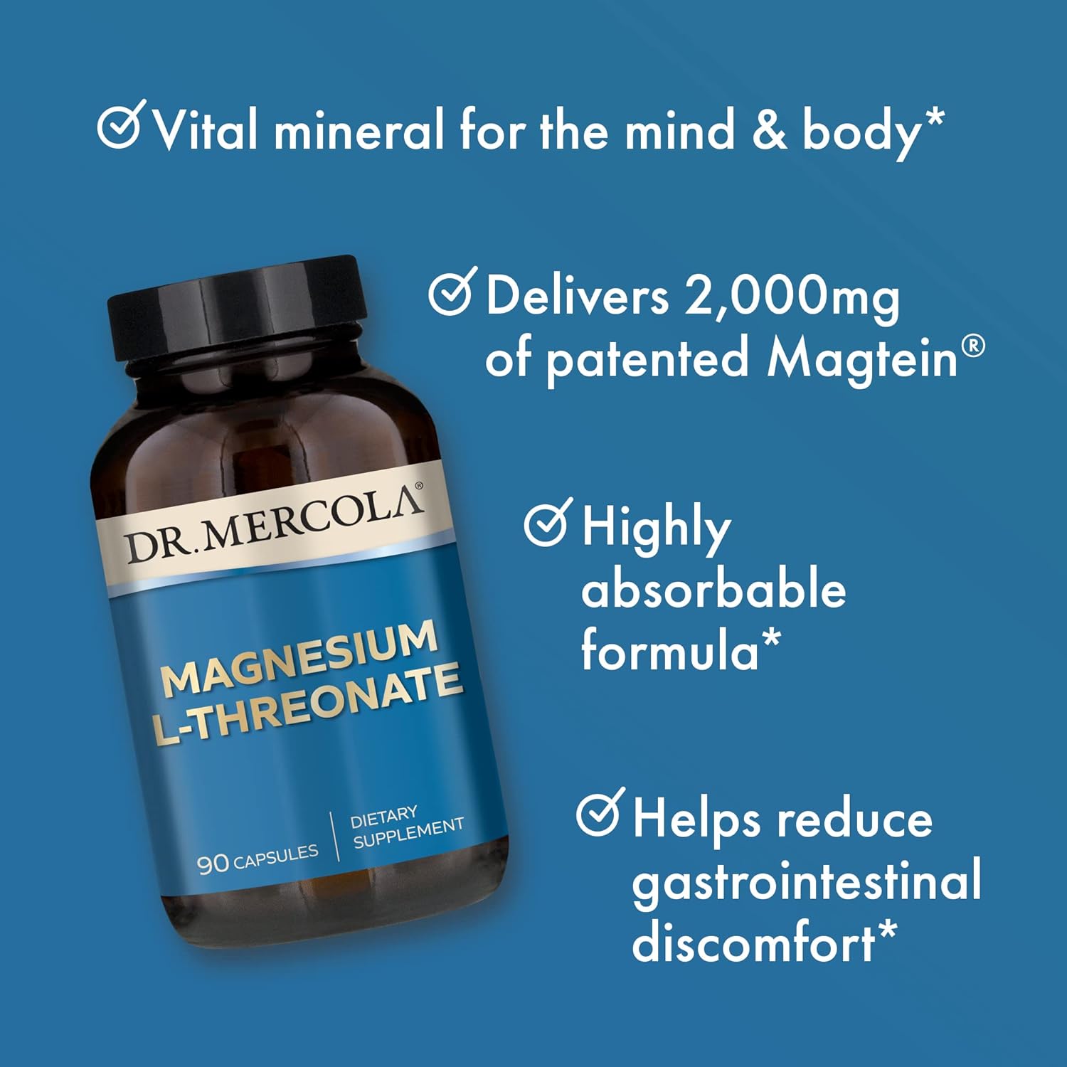 Dr. Mercola Magnesium L-Threonate & Calcium with D3 & K2, 30 Servings, Dietary Supplement, Bone Health, Non-GMO : Health & Household