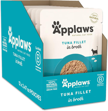 Applaws Natural Wet Cat Food In Broth, Limited Ingredient Wet Cat Food Pouches, No Additives, Made With Natural Ingredients, Tuna Fillet In Broth (12 X 2.47Oz Pouches)
