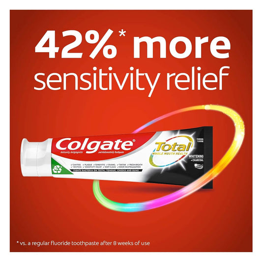 Colgate Total Whitening + Charcoal Toothpaste, 10 Benefits Including Sensitivity Relief And Teeth Whitening Toothpaste, 4.8 Oz Tube, 2 Pack