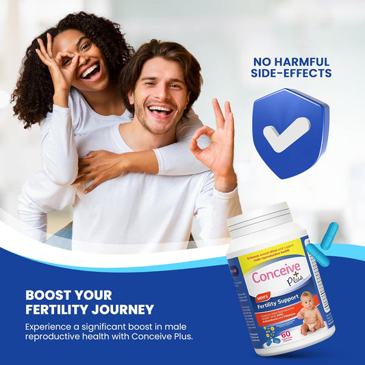 Conceive Plus Fertility Supplements For Men - Male Fertility Support, Optimal Sperm Count & Motility - Maca, L-Arginine, Zinc, Folate Folic Acid & Magnesium - Prenatal Vitamins For Men  60 Capsules