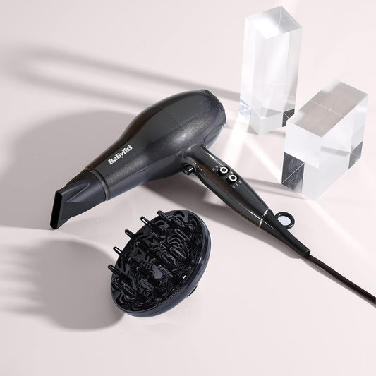 Babyliss Platinum Diamond Hair Dryer & Diffuser - Professional 2300W Blow Dryer With Ac Motor, Ionic Frizz-Control, 3 Heat & 2 Speed Settings, Diamond, 6490Du