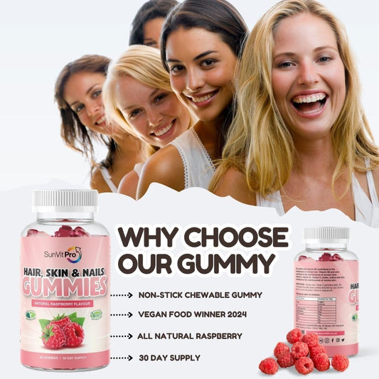 Sunvit-Pro Biotin Gummies 5,000µg - Hair Skin And Nail Vitamins, Vegan Plant Based Biotin Hair Growth Gummies For Women & Men, Supports Menopause, Perfect For Bone, Teeth & Muscle, Enhanced With Zinc