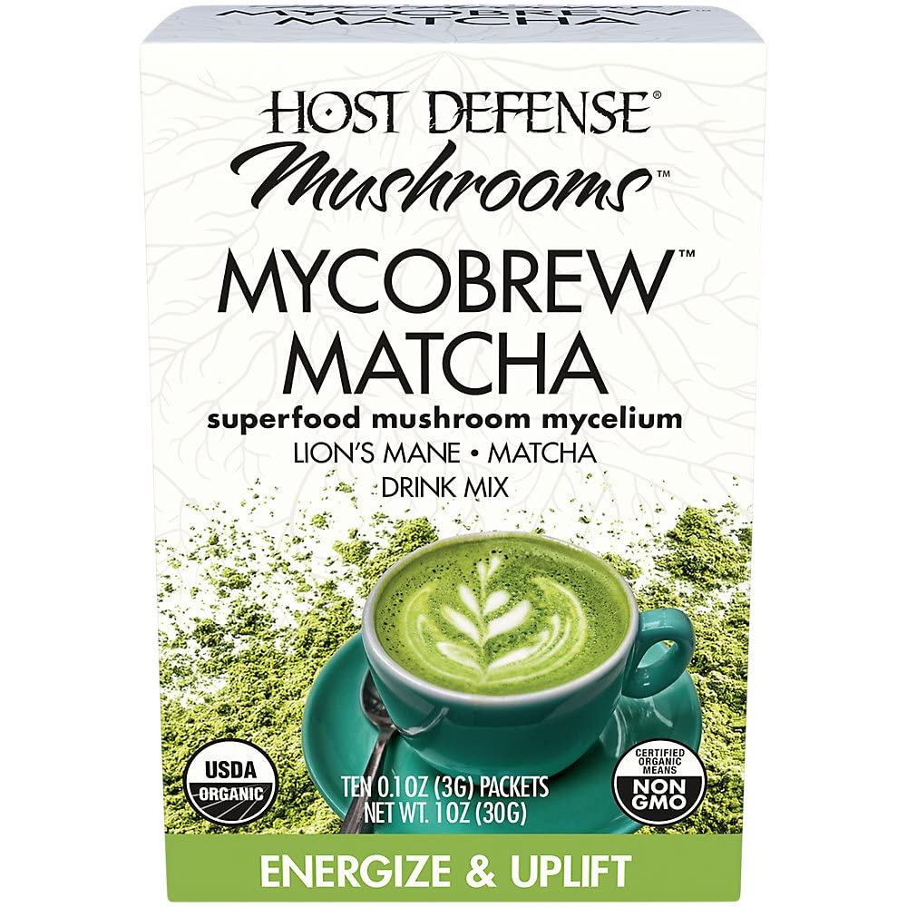 Host Defense, MycoBrew Matcha Drink Mix, Supports Energy and Focus, With Lion’s Mane Mushroom, 1 - 10 Packets (0.1 each)