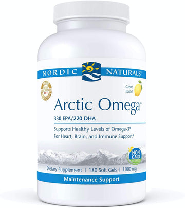 Nordic Naturals Arctic Omega, Lemon Flavor - 180 Soft Gels - 690 mg Omega-3 - Fish Oil - EPA & DHA - Immune Support, Brain & Heart Health, Optimal Wellness - Non-GMO - 90 Servings