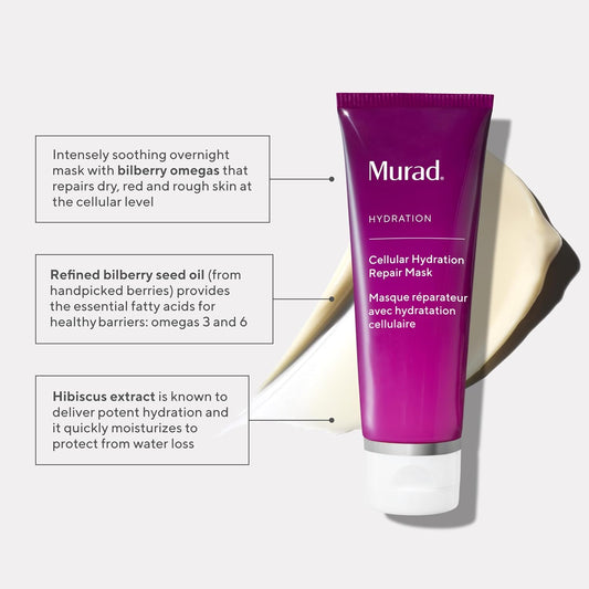 Murad Cellular Hydration Barrier Repair Mask - Hydrating Face Mask, Formulated With Bilberry Omegas, Hibiscus Extract, And Canadian Willowherb, Visibily Repairs Dry, Red, And Rough Skin - 2.7 Fl Oz