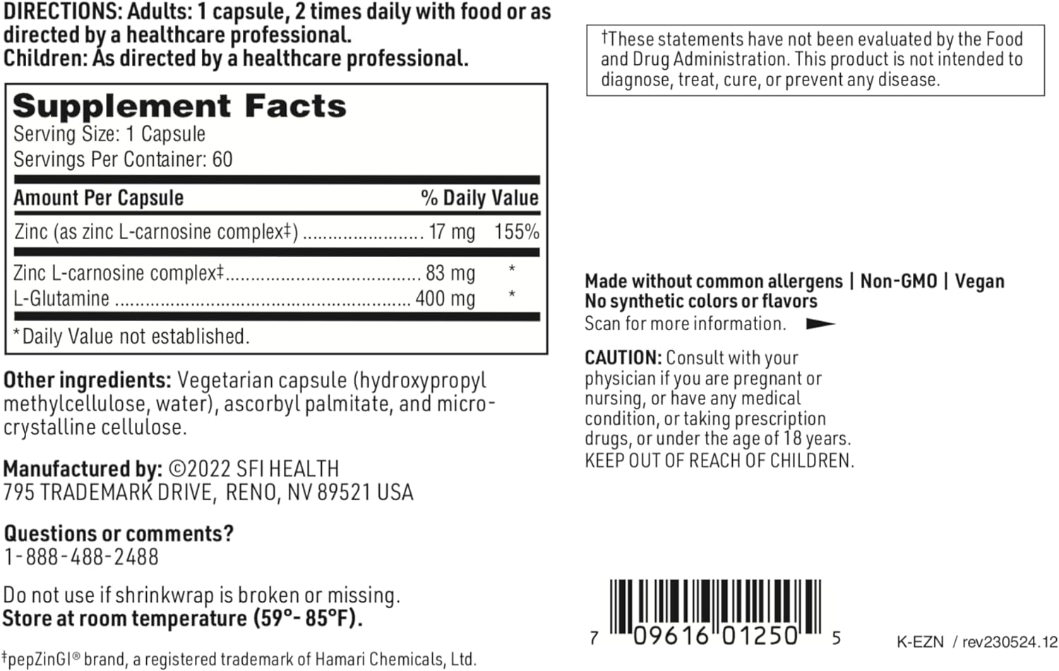 Klaire Labs Endozin - Zinc Carnosine Complex with L-Glutamine to Suppo