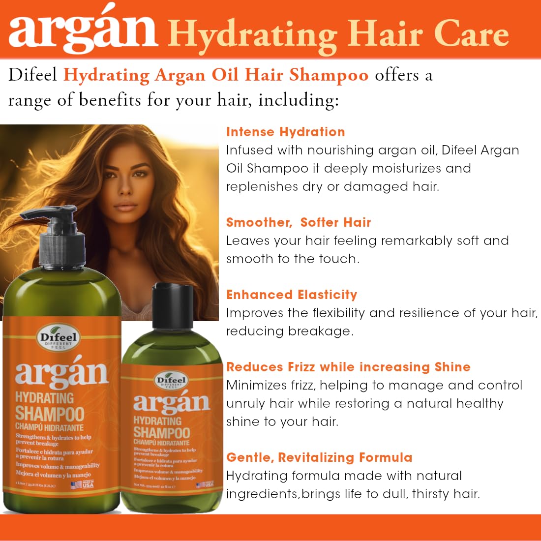 Difeel Argan Hydrating Shampoo 33.8 oz. - Argan Oil Shampoo, Natural Sulfate Free Shampoo for Hair : Beauty & Personal Care