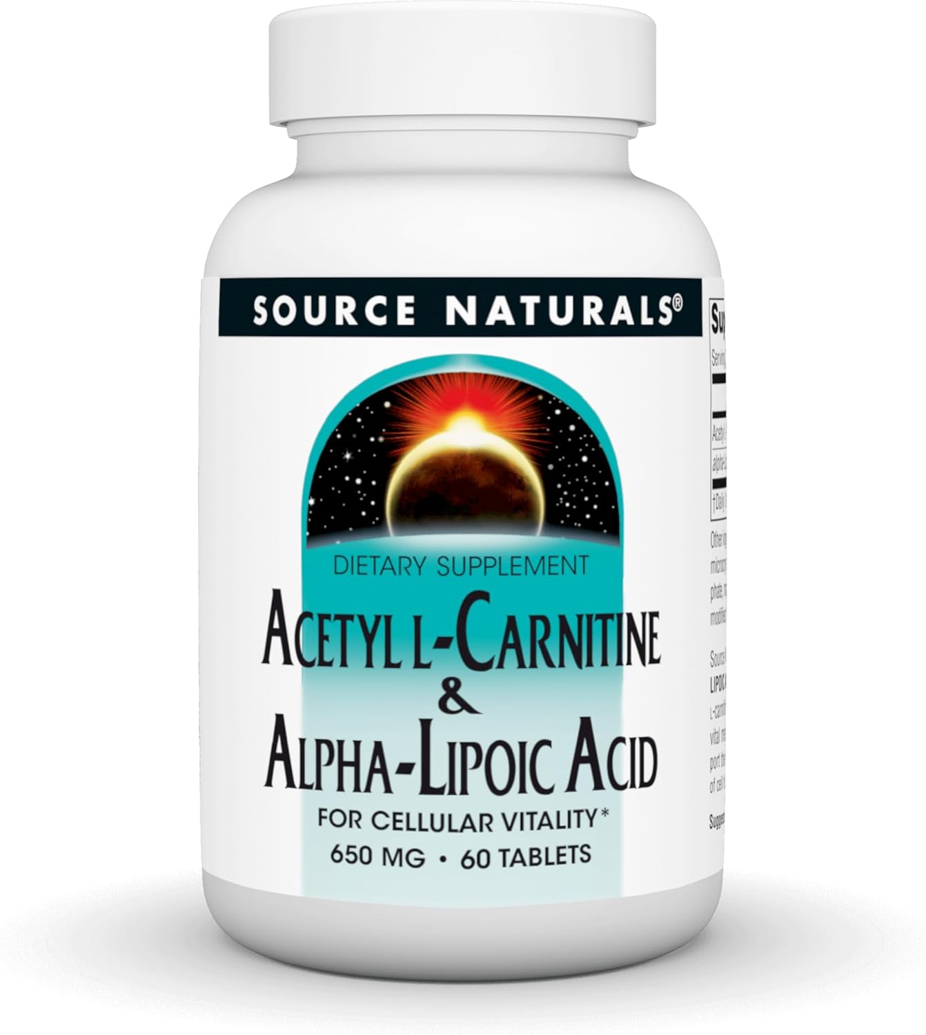 Source Naturals Acetyl L-Carnitine & Alpha-Lipoic Acid, For Cellular Vitality*, 650Mg - 60 Tablets