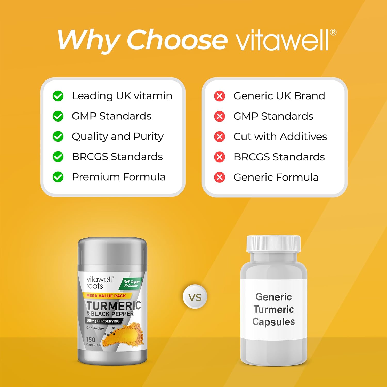 Vitawell Turmeric & Black Pepper | 150 Capsules | 500mg Turmeric (Curcuma longa) with Black Pepper | 1 a Day Adult Vitamin | 5 Month Supply | By Vitawell : Amazon.co.uk: Health & Personal Care