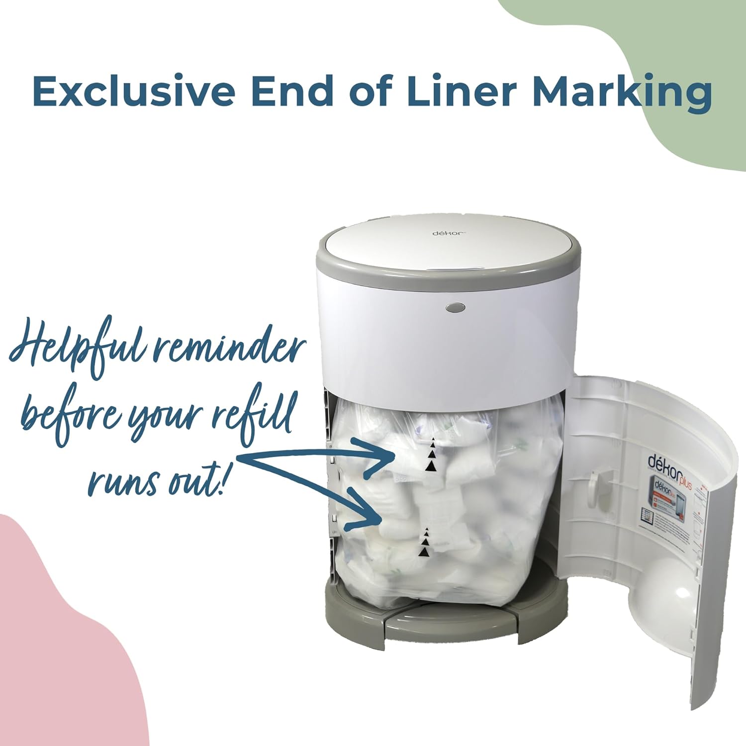 Diaper Dekor Classic Diaper Pail Refills | 4 Count | Most Economical Refill System | Quick & Easy To Replace | No Preset Bag Size Use Only What You Need | Exclusive End-Of-Liner Marking