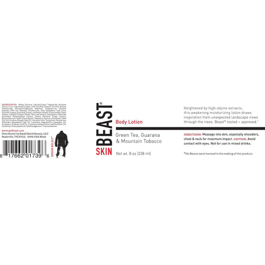 Tame The Beast Beast Moisturizing Body Lotion For Hydrating Dry Skin And Hands - Caffeine Eucalyptus Green Tea Vitamins A E, Lightly Scented (8 Oz)