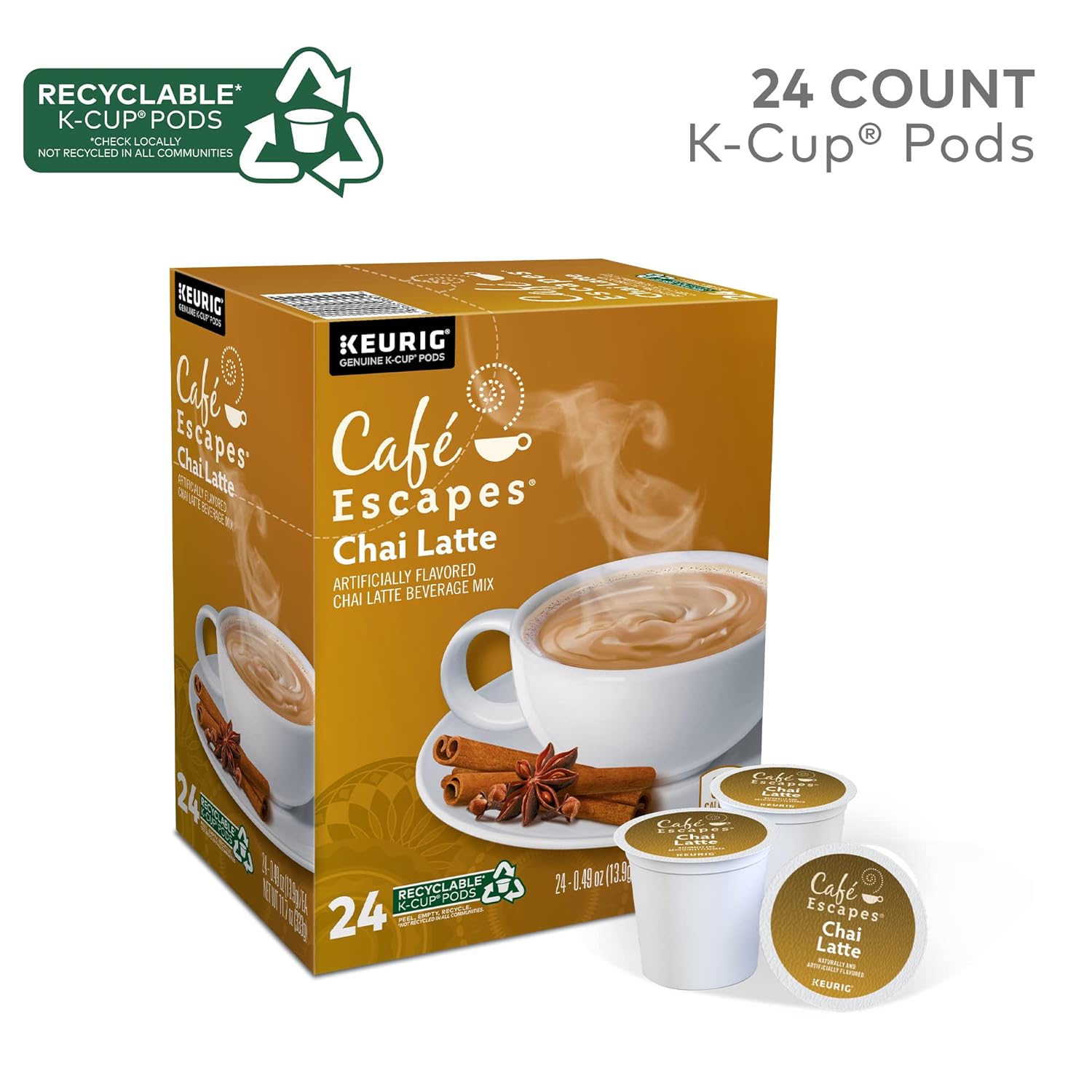 Café Escapes Chai Latte Keurig Single-Serve K-Cup Pods, 24 Count