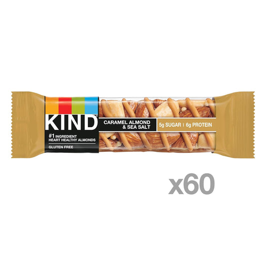 Kind Healthy Snack Bar, Caramel Almond & Sea Salt, 5G Sugar | 6G Protein, Gluten Free Bars, 1.4 Oz, (60 Bars)