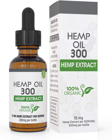 Absolute Nutrition Hemp Oil 300mg - 100% Organic Hemp Drops - Rich in