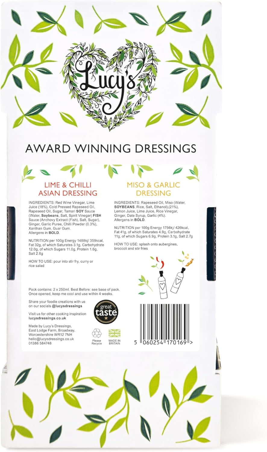 Lucy's Dressings - Asian Duo Pack, Lime & Chilli, 250ml and Miso & Garlic, 250ml : Amazon.co.uk: Grocery