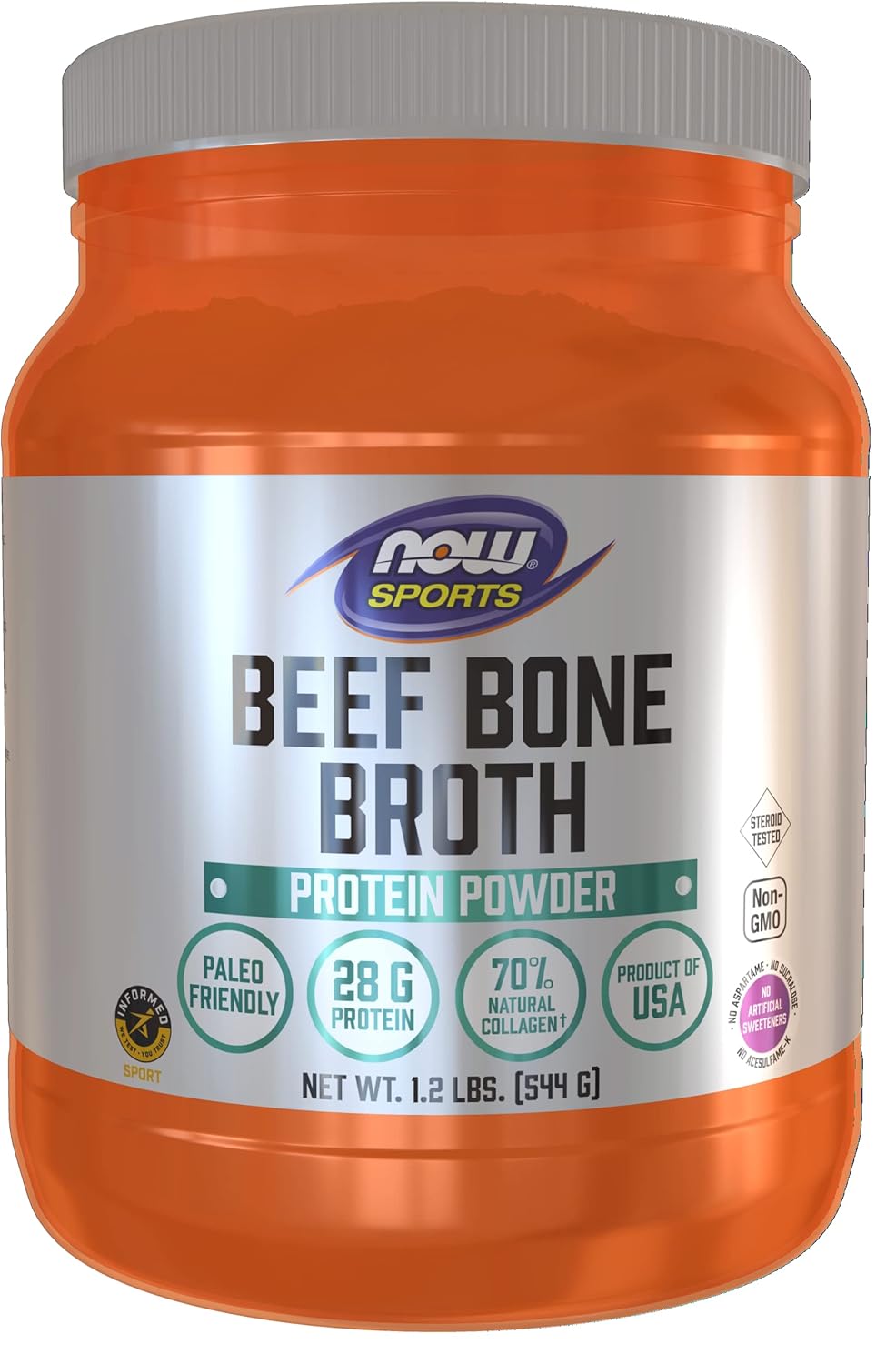 Now Foods Sports Nutrition, Beef Bone Broth Powder Made With Premium-Quality Beef Bone Extract , 1.2-Pound