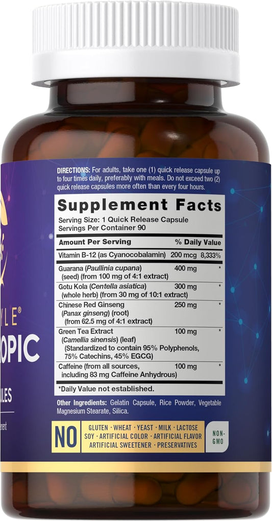 Carlyle Nootropic Supplement | 90 Capsules | With B12, Guarana & More | Non-Gmo & Gluten Free