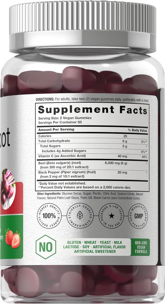 Horbäach Beet Root Gummies | 6000mg | 100 Count | Vegan, Non-GMO, and Gluten Free Formula | Strawberry Flavor