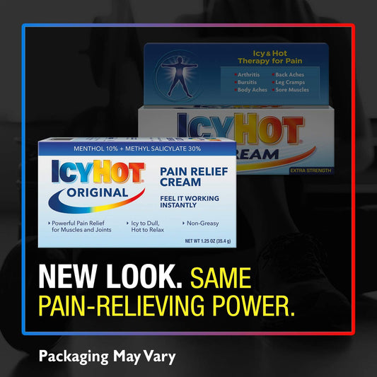 Icy Hot Original Pain Relieving Cream 1.25 Oz. Powerful Pain Relief For Muscles & Joints White