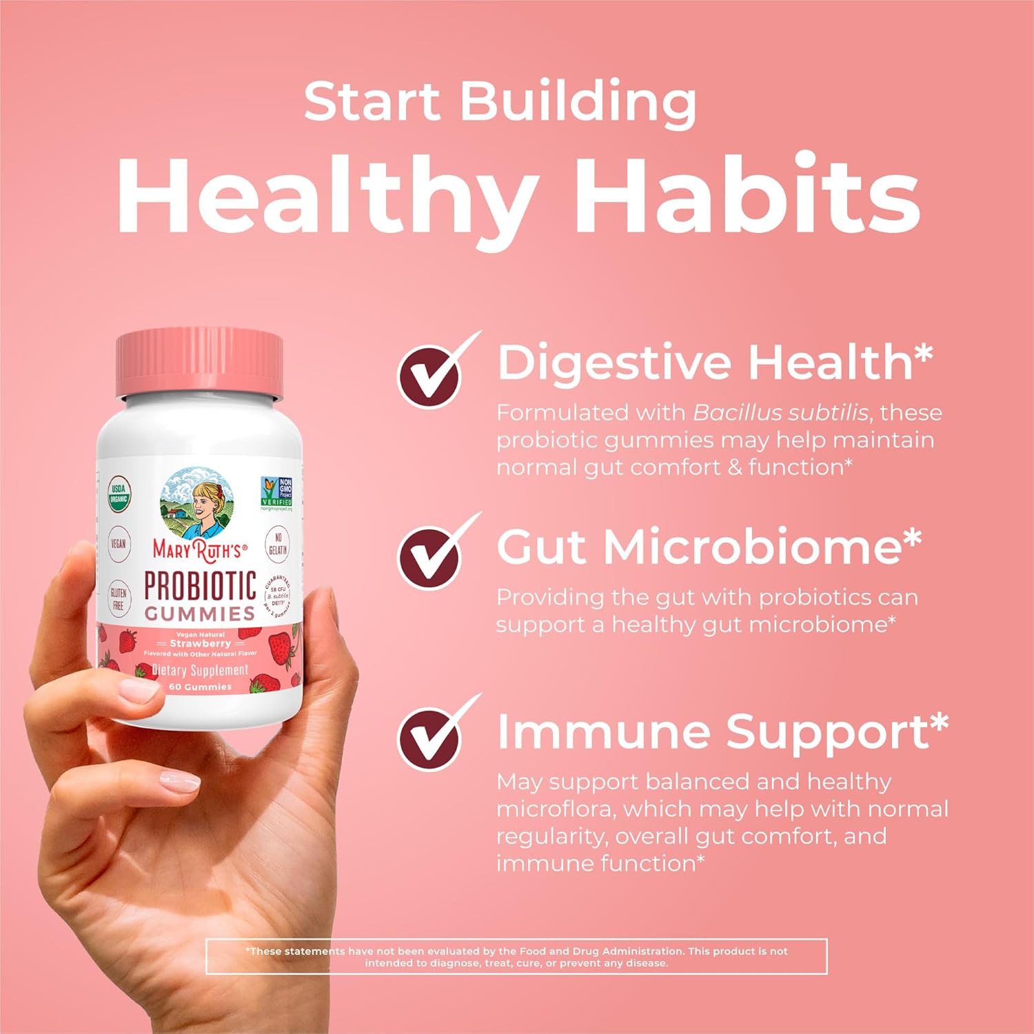 Maryruth Organics Usda Organic Probiotic Gummies |Probiotics Forwomen & Men Digestive Health & Gut Comfort Supplement 5 Billion Cfu | Immune & Digestive Support | Vegan | Non-Gmo | 60 Count : Health & Household