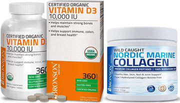 Marine Collagen Peptides Hydrolyzed Protein Powder 100% Wild Caught Nordic Cod + High Potency Vitamin D3 10,000 Iu