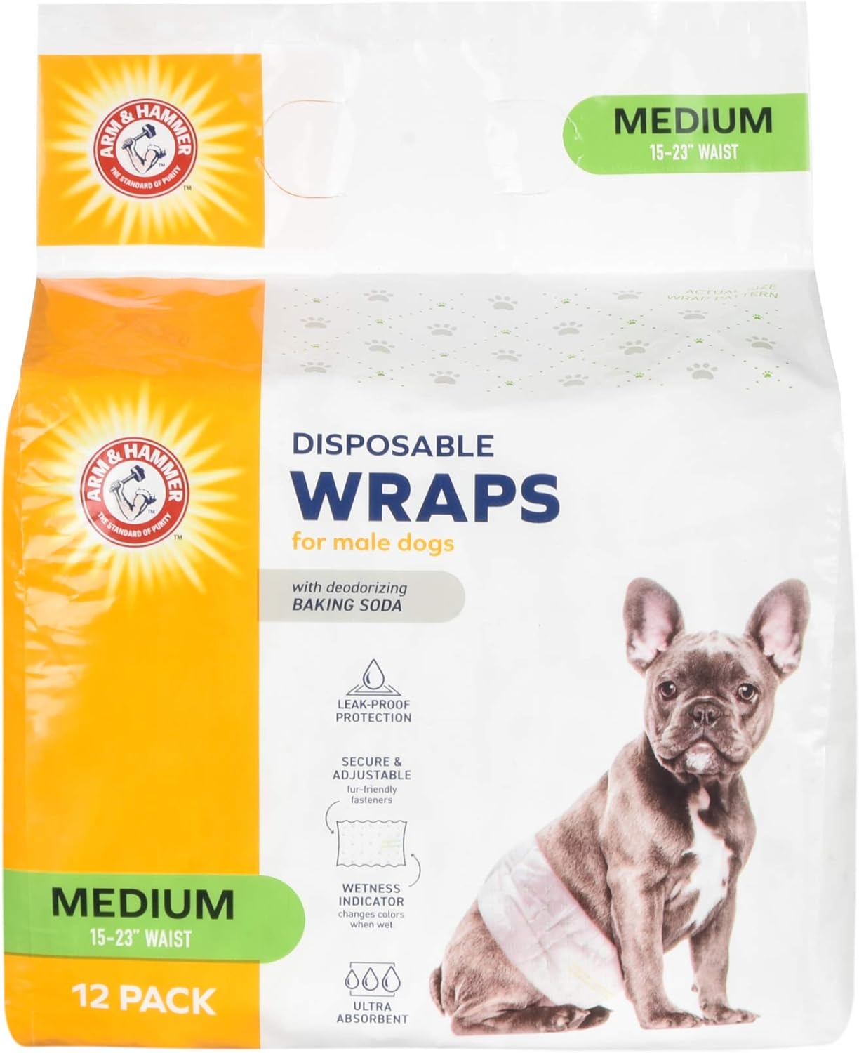 Arm & Hammer Lrg Male Wraps-18" -27" Waist - 12 Count