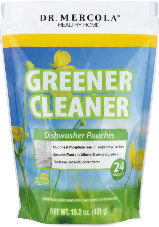 Dr. Mercola Greener, Cleaner Dishwasher Pouches, 24 pouches, Chemical-free, No phosphates, No SLS, No fragrances, No chlorine, No dyes, biodegradable ingredients : Health & Household