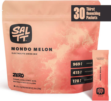 Keto Chow Saltt Electrolytes Powder Flavored Drink Mix - Mondo Melon - 30 Hydration Packets - Magnesium, Potassium, Sodium, Trace Minerals - Zero Sugar & Gluten Free - Travel Essentials