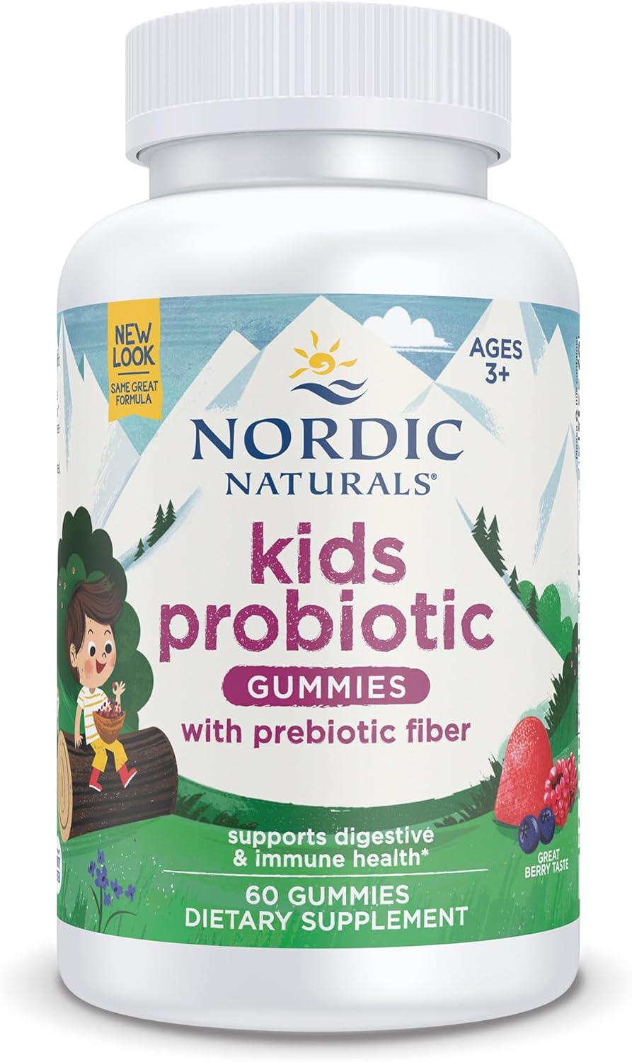 Nordic Naturals Kids Nordic Flora Probiotic Gummies, Merry Berry Punch - 60 Gummies - 1.5 Billion Cfu & Prebiotic Fiber - Non-Gmo, Vegan - 30 Servings