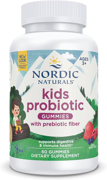 Nordic Naturals Kids Nordic Flora Probiotic Gummies, Merry Berry Punch - 60 Gummies - 1.5 Billion CFU & Prebiotic Fiber - Non-GMO, Vegan - 30 Servings