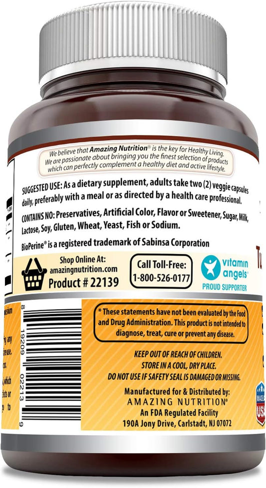 Amazing Formulas Turmeric Curcumin with BioPerine 1500mg Per Serving 90 Veggie Capsules | Non-GMO | Gluten Free | Made in USA | Suitable for Vegetarians