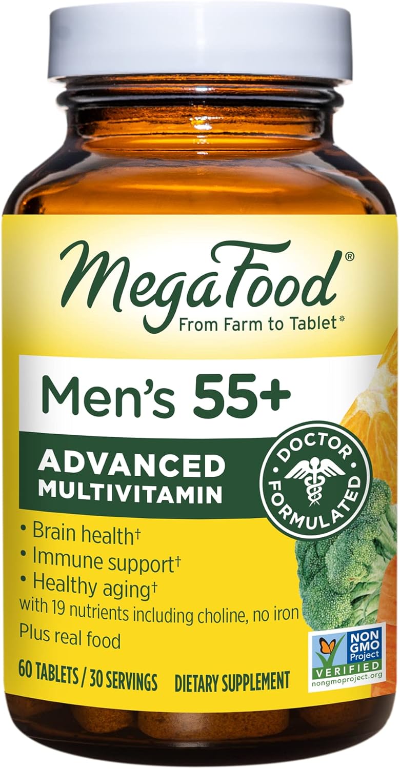 Megafood Men'S 55+ Advanced Multivitamin For Men - Doctor-Formulated -Choline, Vitamin D, Vitamin B12 – Plus Real Food – Brain Health Supplement For Adults & Immune Support - 60 Tabs (30 Servings)