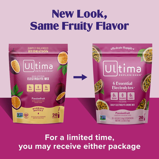 Ultima Replenisher Daily Electrolyte Drink Mix – Passionfruit, 20 Stickpacks – Hydration Packets With 6 Electrolytes & Trace Minerals – Keto Friendly, Non-Gmo & Sugar-Free Electrolyte Powder