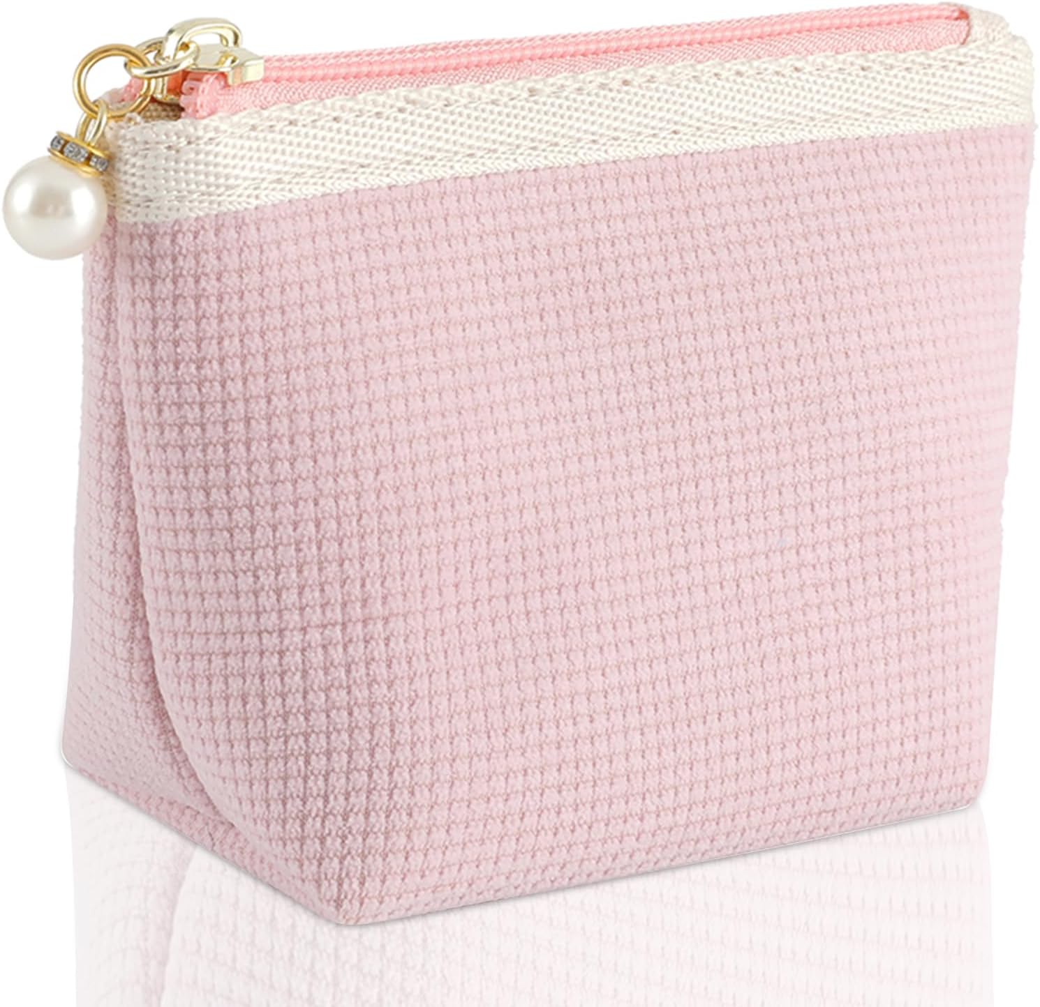 Preppy Corduroy Period Bag for School Teen Girls, Cute Sanitary Napkin Storage Bag Portable Period Pouch with Pearl Zipper, Sanitary Pads Bag Tampons Holder for Purse, First Period (Pink)